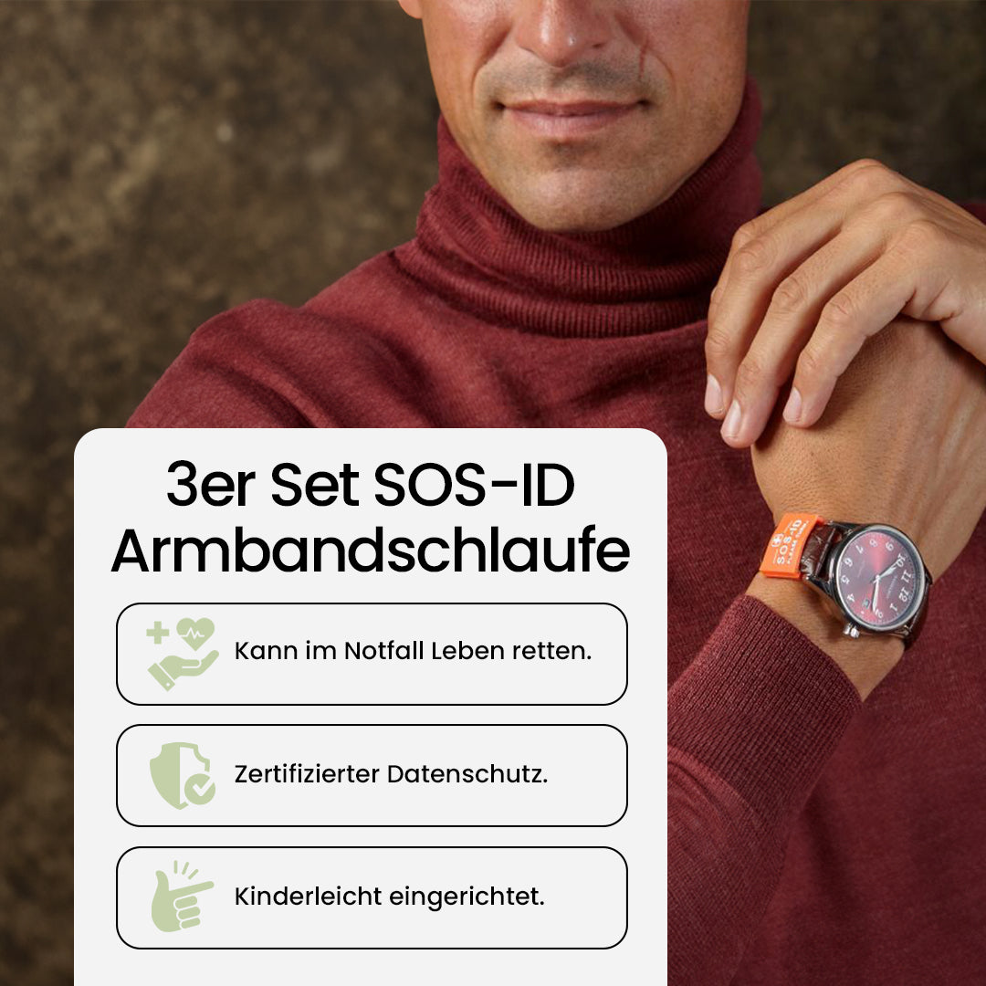 SOS-ID Armbandschlaufe 3er Set - Orange, Rot und Schwarz