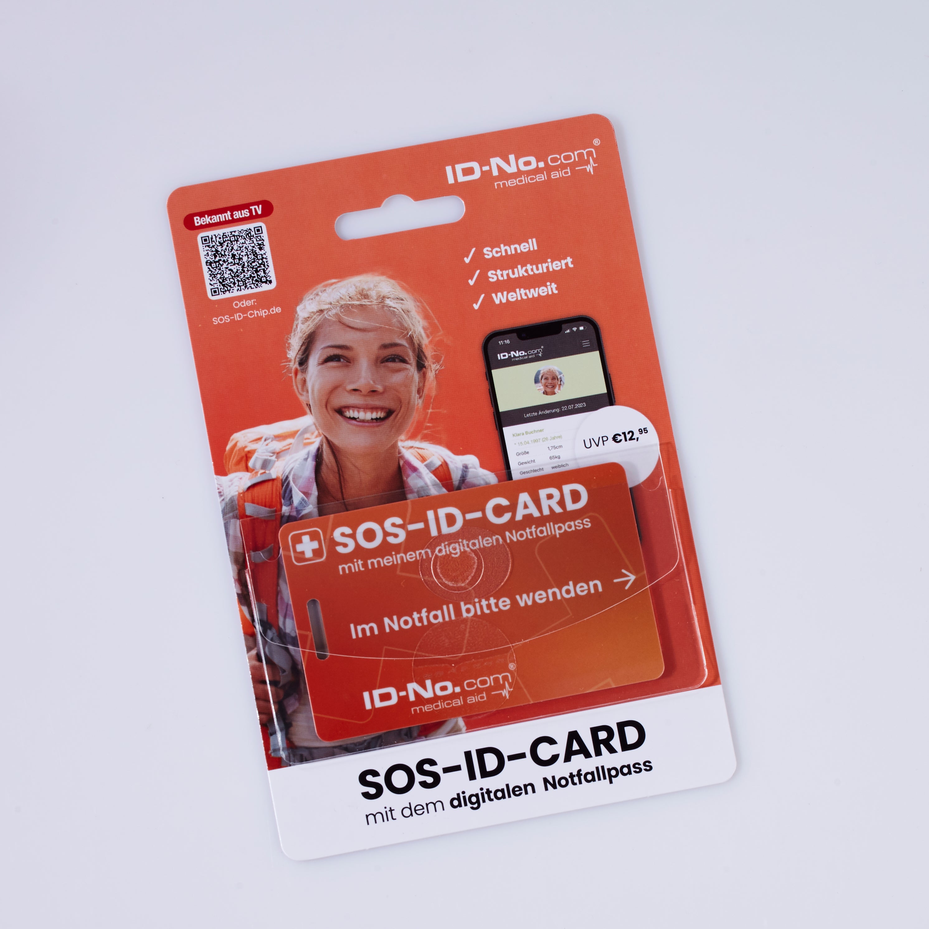 SOS-ID Notfallkarte inkl. digitalem Nofallpass. Robust für Geldbörse, Handyhülle etc.