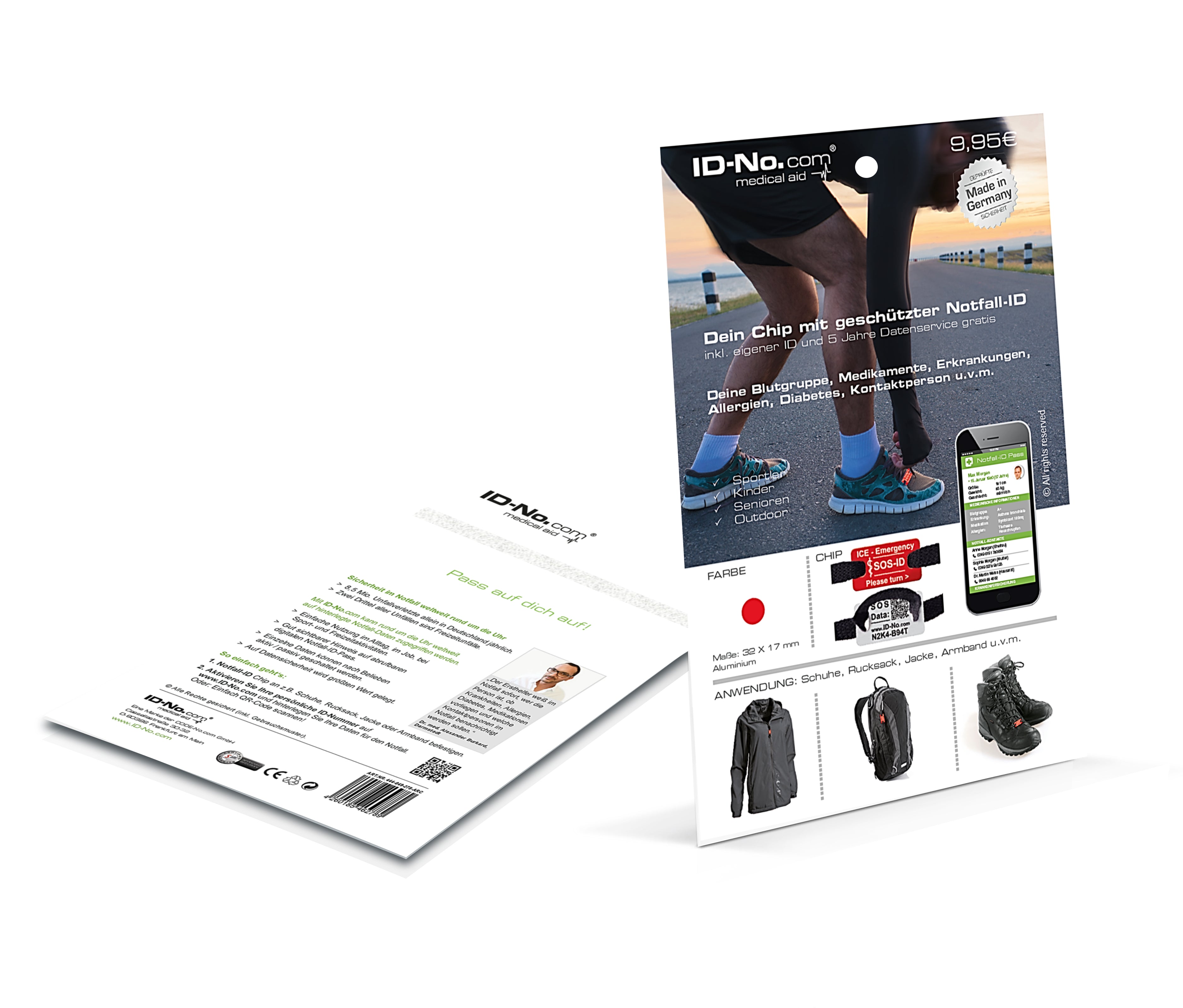 Chip für Schuhe, Bekleidung etc. Inkl. digitalem Notfallpass