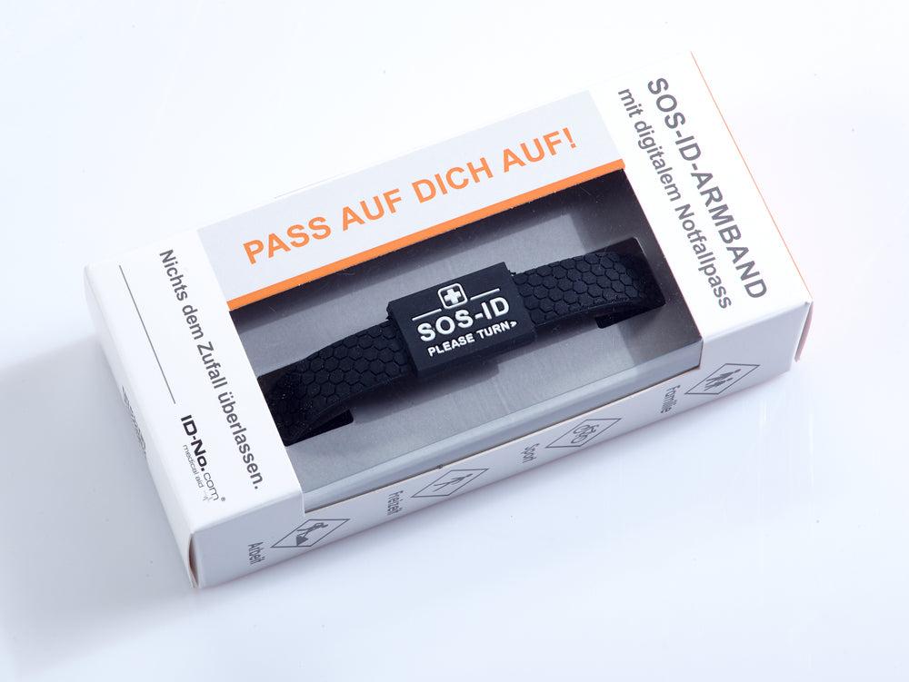 SOS-ID Armband BLACK EDITION inkl. digitalem Notfallpass