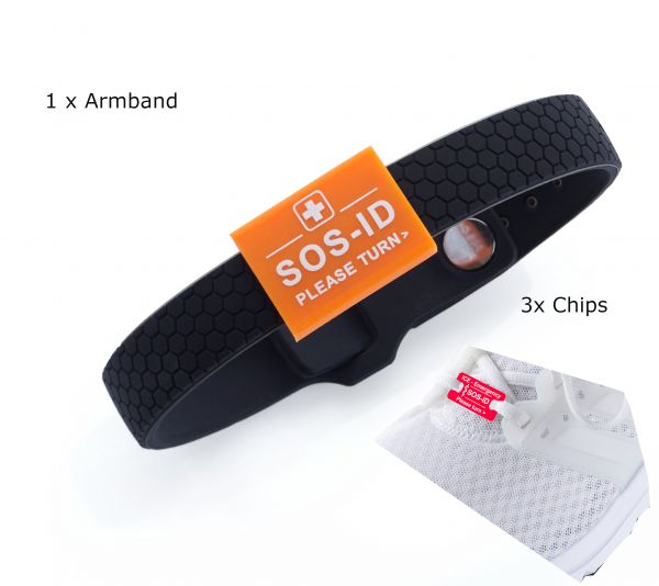 SOS-ID-Set Universal Chips Signalorange & Armband Schwarz